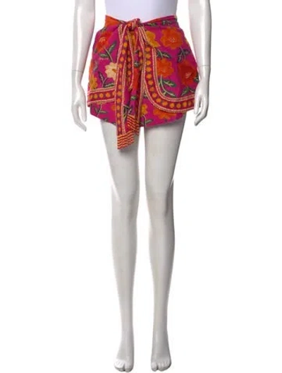 Pre-owned Farm Rio Floral Print Mini Shorts In Purple