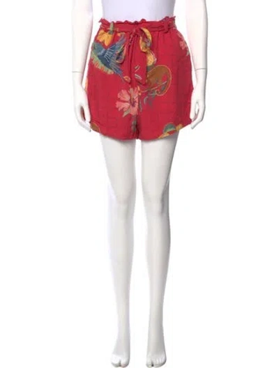 Pre-owned Farm Rio Floral Print Mini Shorts In Red