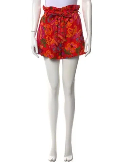 Pre-owned Farm Rio Floral Print Mini Shorts In Red