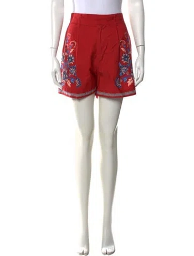 Pre-owned Farm Rio Floral Print Mini Shorts In Red