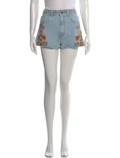 Pre-owned Farm Rio Floral Print Mini Shorts W/ Tags In Blue