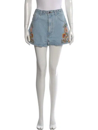 Pre-owned Farm Rio Floral Print Mini Shorts W/ Tags In Blue