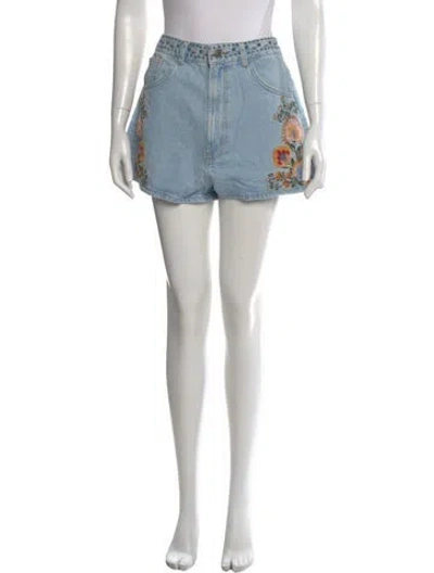 Pre-owned Farm Rio Floral Print Mini Shorts W/ Tags In Blue