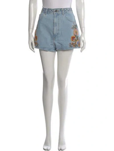 Pre-owned Farm Rio Floral Print Mini Shorts W/ Tags In Blue