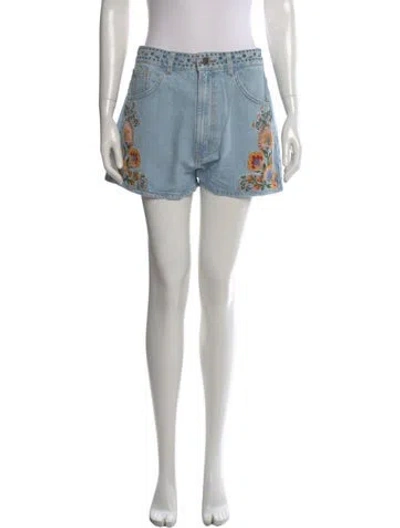Pre-owned Farm Rio Floral Print Mini Shorts W/ Tags In Blue
