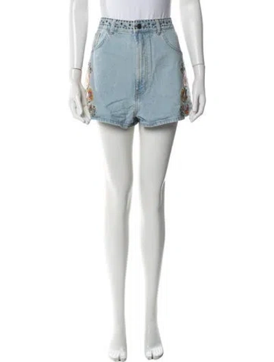 Pre-owned Farm Rio Floral Print Mini Shorts W/ Tags In Blue