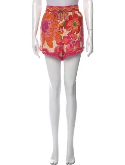 Pre-owned Farm Rio Floral Print Mini Shorts W/ Tags In Orange