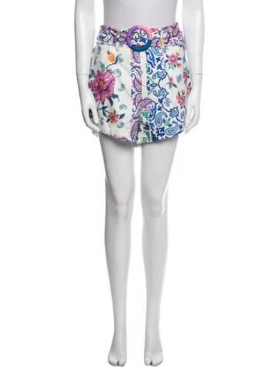 Pre-owned Farm Rio Floral Print Mini Shorts W/ Tags In White