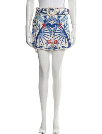 Pre-owned Farm Rio Floral Print Mini Shorts W/ Tags In White
