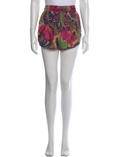 Pre-owned Farm Rio Floral Print Mini Shorts In Yellow