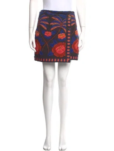 Pre-owned Farm Rio Floral Print Mini Skirt In Black