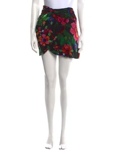 Pre-owned Farm Rio Floral Print Mini Skirt In Black