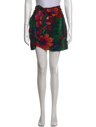 Pre-owned Farm Rio Floral Print Mini Skirt In Black