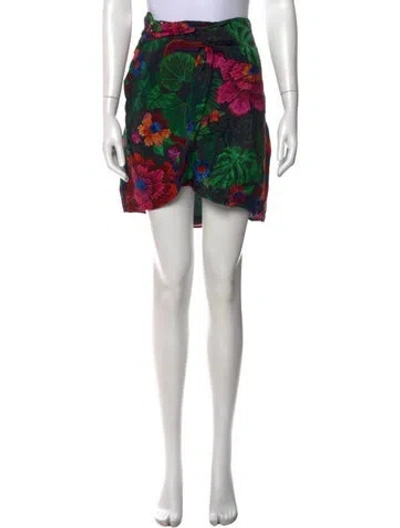 Pre-owned Farm Rio Floral Print Mini Skirt In Black