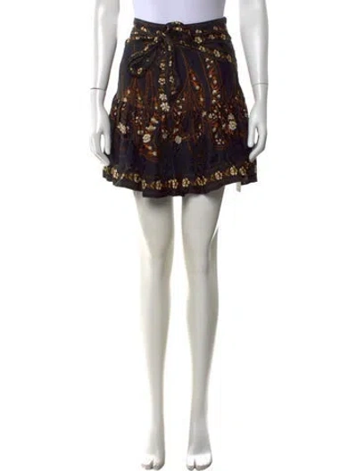 Pre-owned Farm Rio Floral Print Mini Skirt In Black