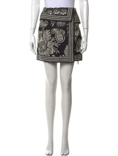 Pre-owned Farm Rio Floral Print Mini Skirt In Black