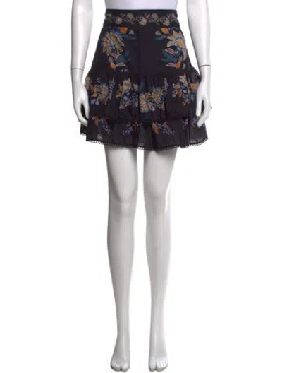 Pre-owned Farm Rio Floral Print Mini Skirt In Black