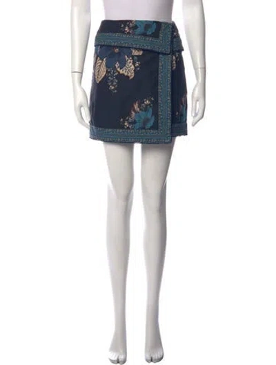 Pre-owned Farm Rio Floral Print Mini Skirt In Black