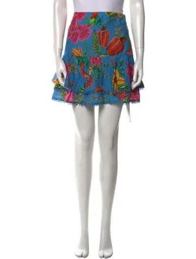 Pre-owned Farm Rio Floral Print Mini Skirt In Blue
