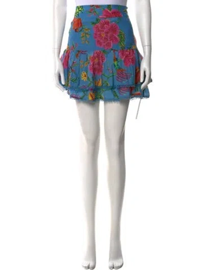 Pre-owned Farm Rio Floral Print Mini Skirt In Blue