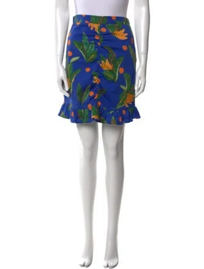 Pre-owned Farm Rio Floral Print Mini Skirt In Blue