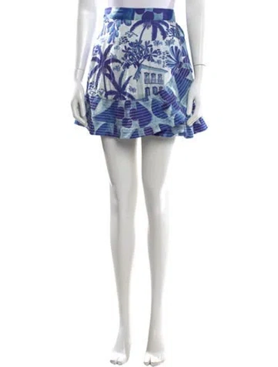 Pre-owned Farm Rio Floral Print Mini Skirt In Blue