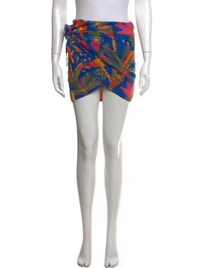 Pre-owned Farm Rio Floral Print Mini Skirt In Blue