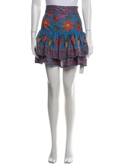 Pre-owned Farm Rio Floral Print Mini Skirt In Blue