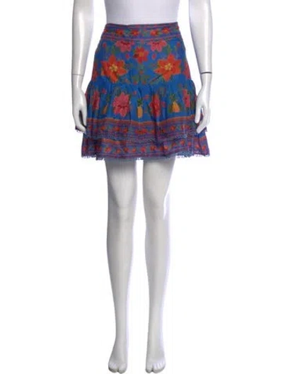 Pre-owned Farm Rio Floral Print Mini Skirt In Blue