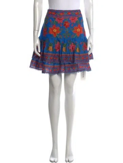 Pre-owned Farm Rio Floral Print Mini Skirt In Blue/red