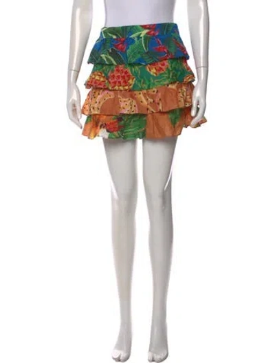 Pre-owned Farm Rio Floral Print Mini Skirt In Brown