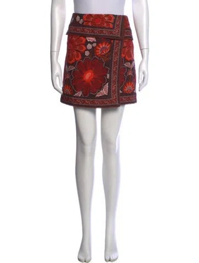 Pre-owned Farm Rio Floral Print Mini Skirt In Brown