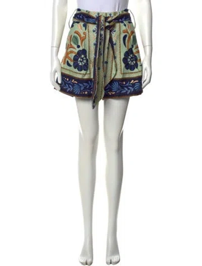 Pre-owned Farm Rio Floral Print Mini Skirt In Green
