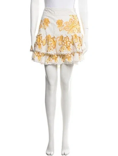 Pre-owned Farm Rio Floral Print Mini Skirt In Grey