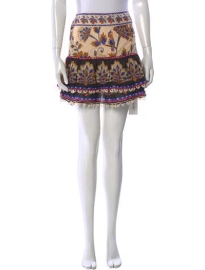 Pre-owned Farm Rio Floral Print Mini Skirt In Neutral