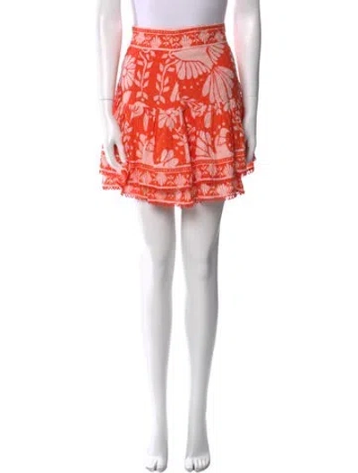 Pre-owned Farm Rio Floral Print Mini Skirt In Orange