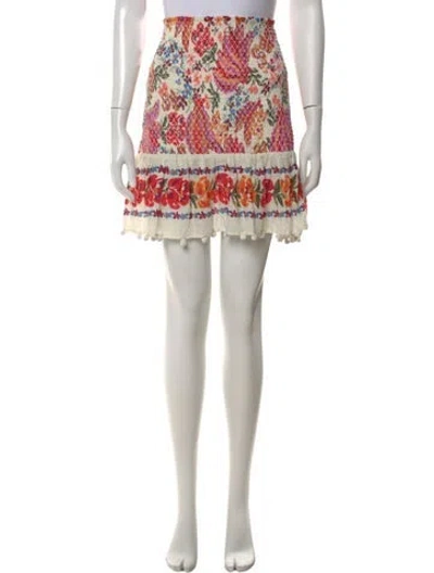Pre-owned Farm Rio Floral Print Mini Skirt In Orange