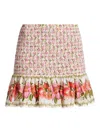 Farm Rio Summer Fruit Smocked Floral-print Mini Skirt In Pink