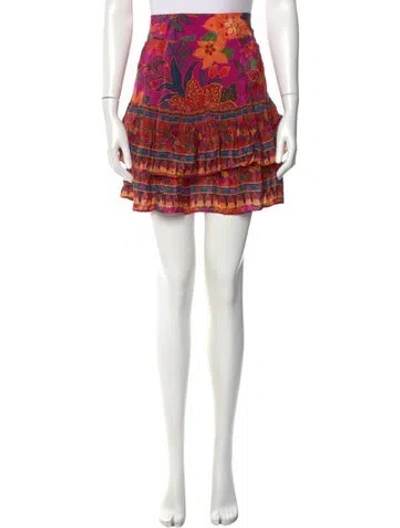 Pre-owned Farm Rio Floral Print Mini Skirt In Pink