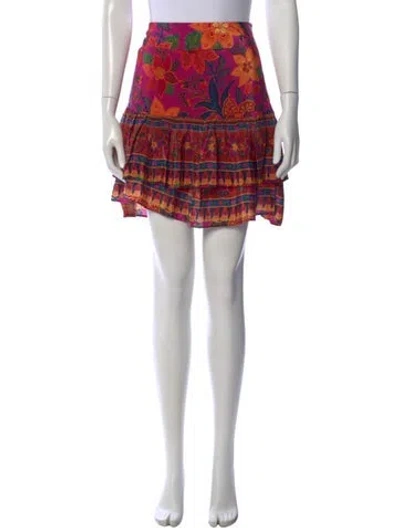 Pre-owned Farm Rio Floral Print Mini Skirt In Pink