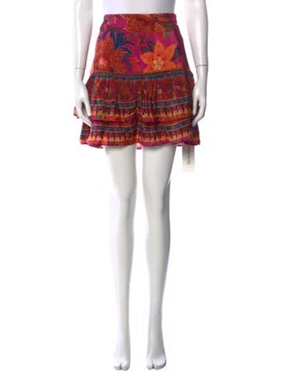 Pre-owned Farm Rio Floral Print Mini Skirt In Pink