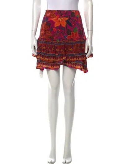 Pre-owned Farm Rio Floral Print Mini Skirt In Pink