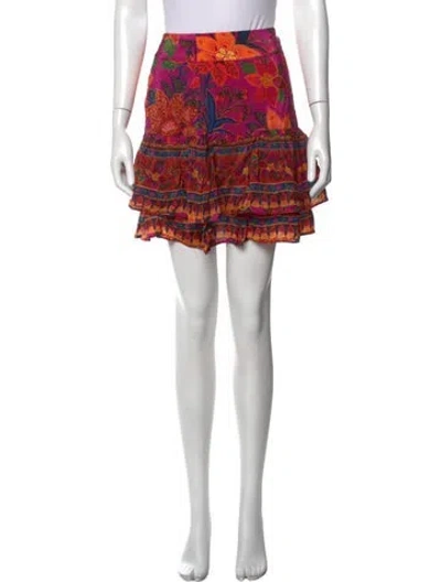 Pre-owned Farm Rio Floral Print Mini Skirt In Pink