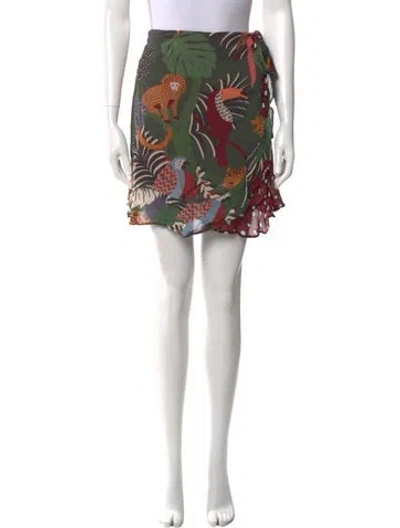 Pre-owned Farm Rio Floral Print Mini Skirt In Red