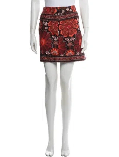 Pre-owned Farm Rio Floral Print Mini Skirt In Red