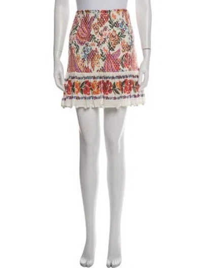 Pre-owned Farm Rio Floral Print Mini Skirt In Red