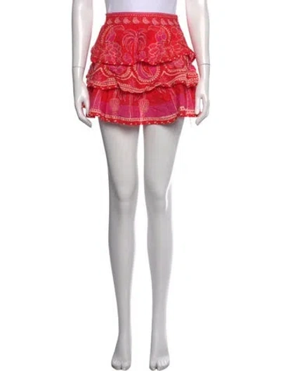 Pre-owned Farm Rio Floral Print Mini Skirt In Red