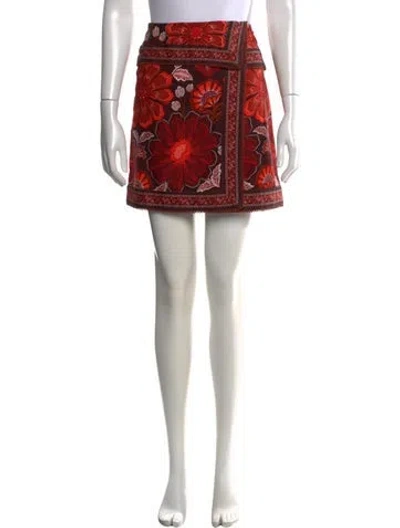 Pre-owned Farm Rio Floral Print Mini Skirt In Red