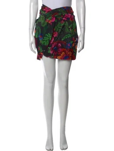 Pre-owned Farm Rio Floral Print Mini Skirt W/ Tags In Black