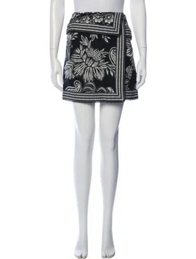 Pre-owned Farm Rio Floral Print Mini Skirt W/ Tags In Black